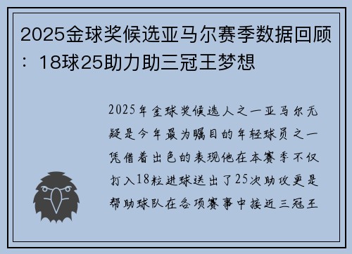 2025金球奖候选亚马尔赛季数据回顾：18球25助力助三冠王梦想